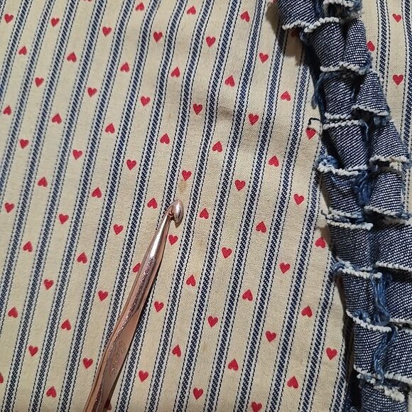 VTG Handmade Denim Hippie Shirt Vest Open Festival Hearts Fringe Psychedelic 60s - Picture 6 of 14